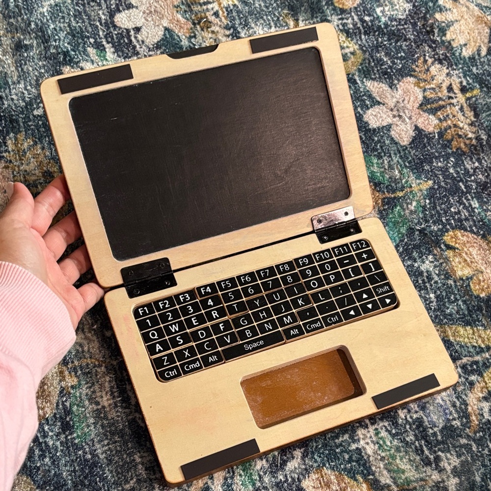 Toxic free Wooden Laptop Toy with puzzle Keyboard